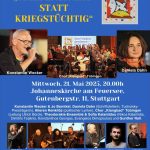 Flyer Friedenskonzert am 21. Mai 2025 um 20 Uhr in der Johanneskirche am Feuersee, Stuttgart